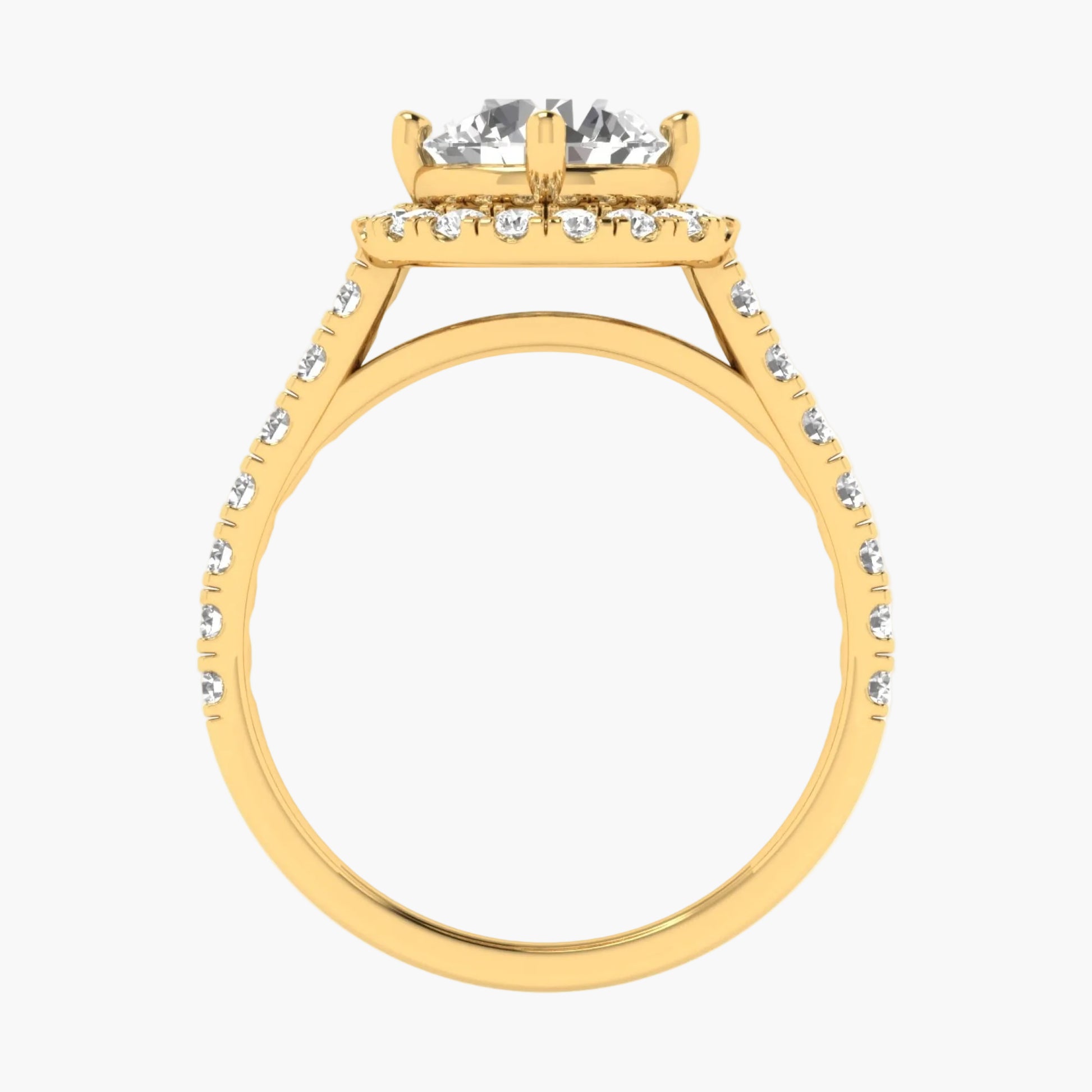 Gold ring with a diamond on a white background