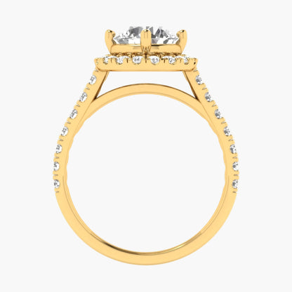 Gold ring with a diamond on a white background