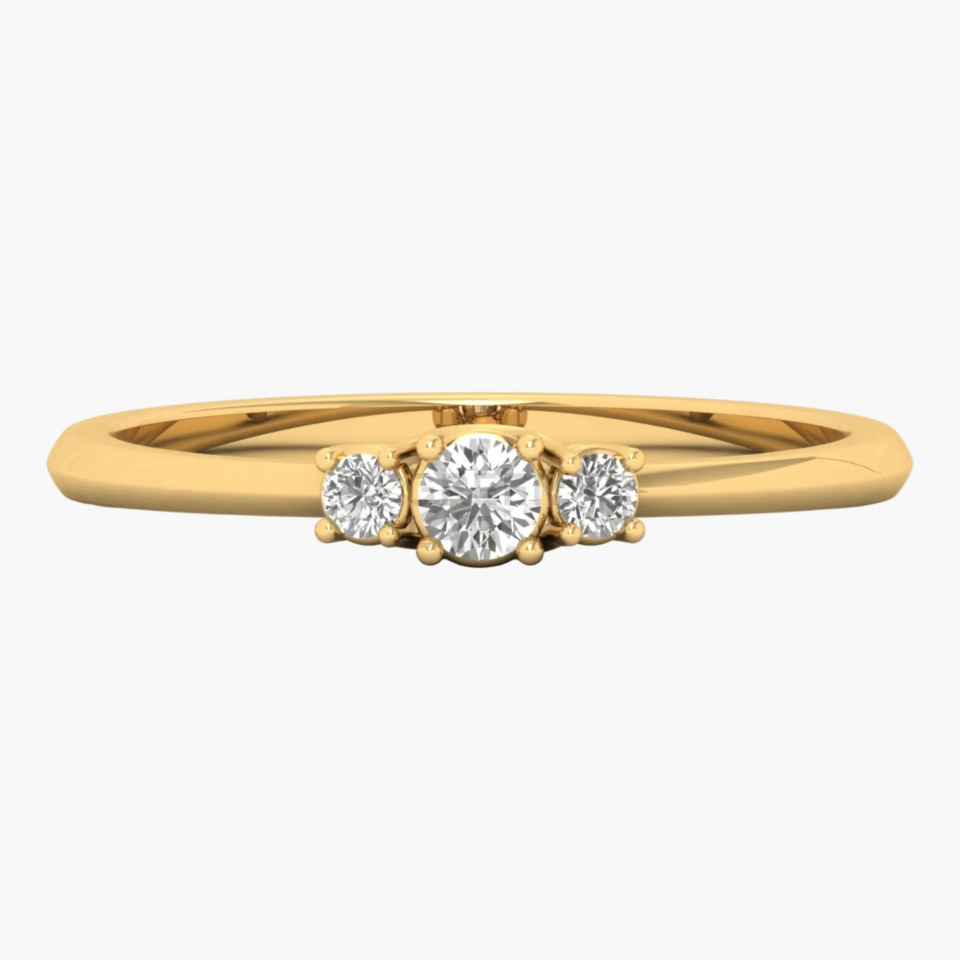 Gold ring with three diamonds on a white background
