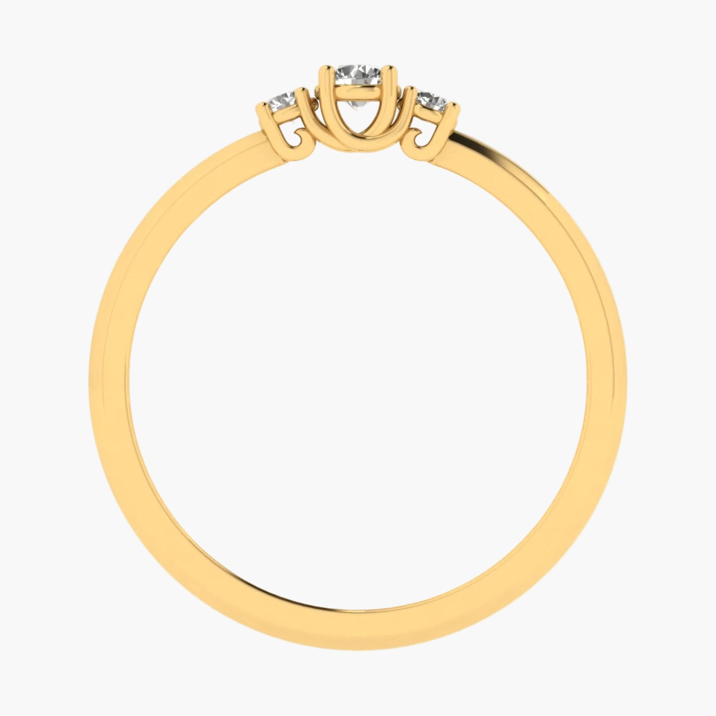 Gold ring with three diamond-like stones on a white background