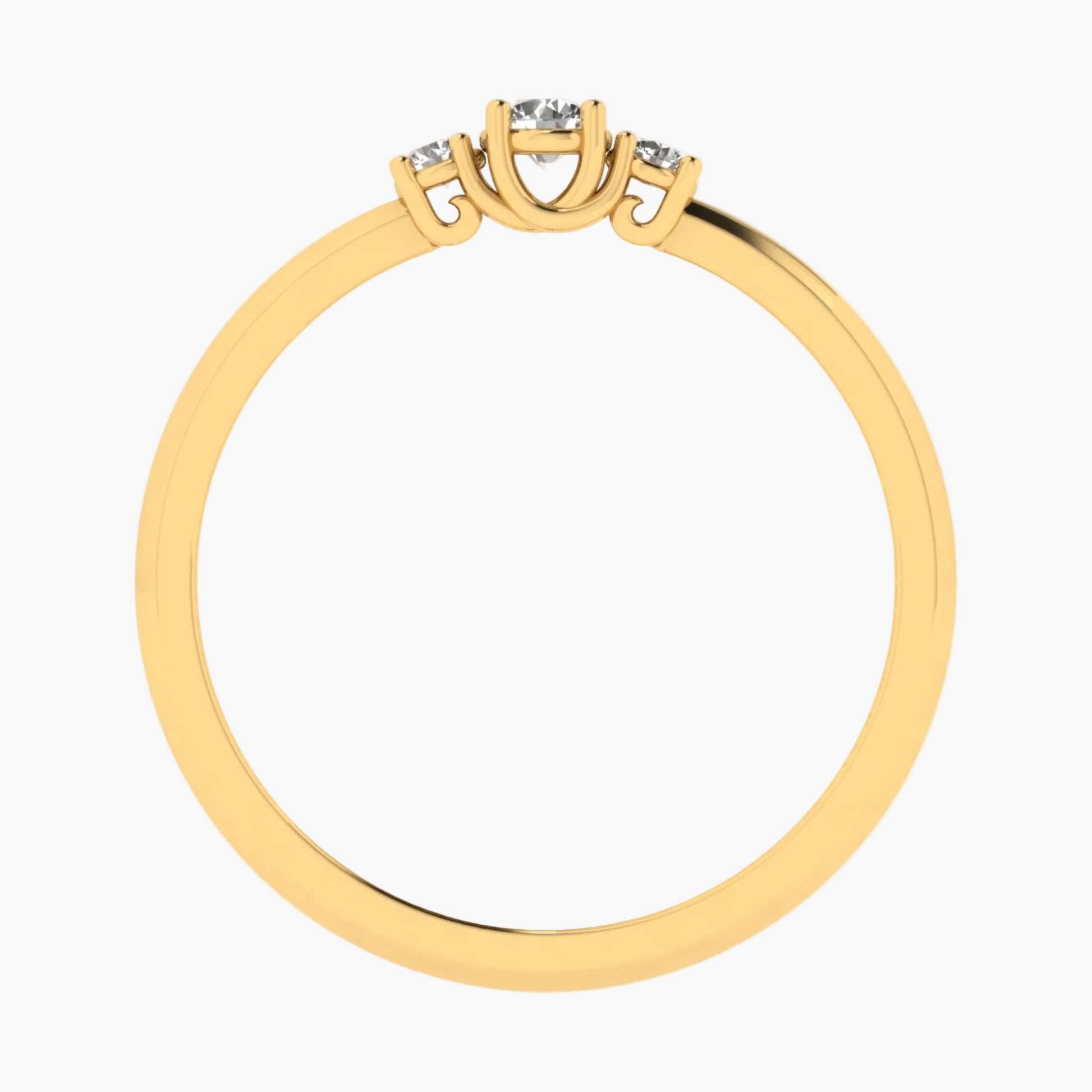 Gold ring with three diamond-like stones on a white background
