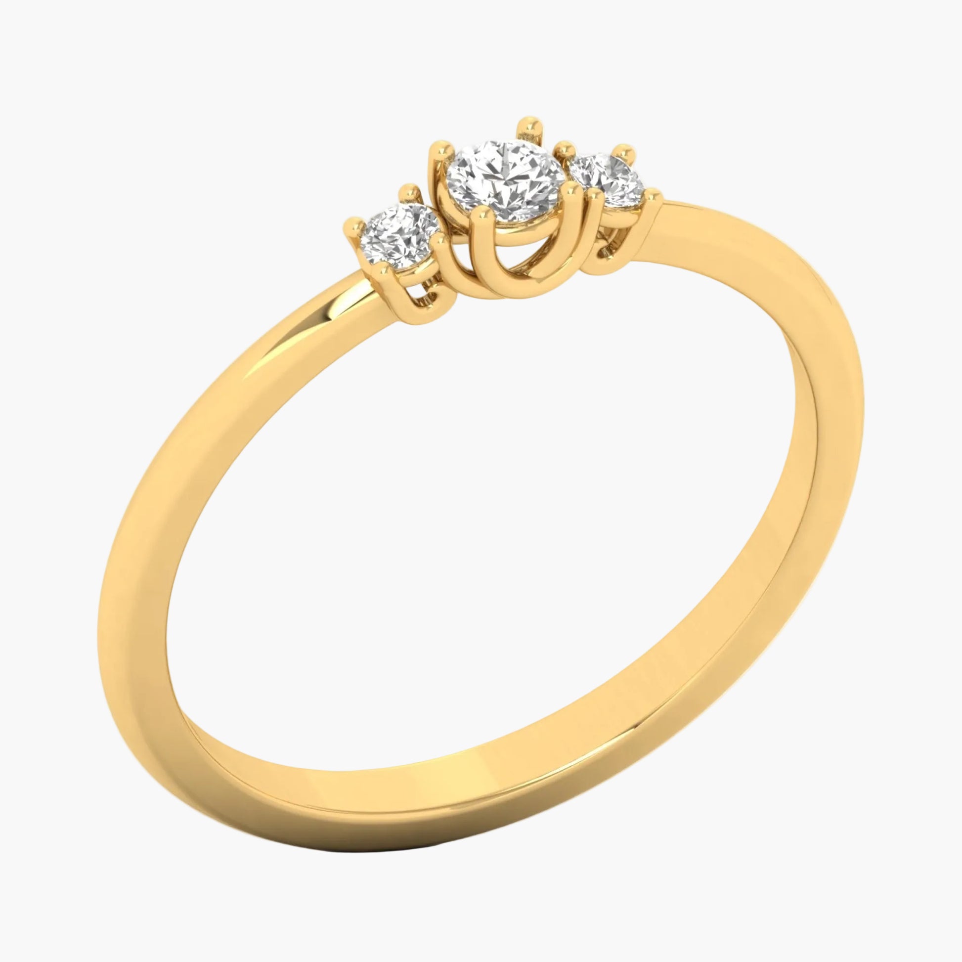 Gold ring with three diamonds on a white background
