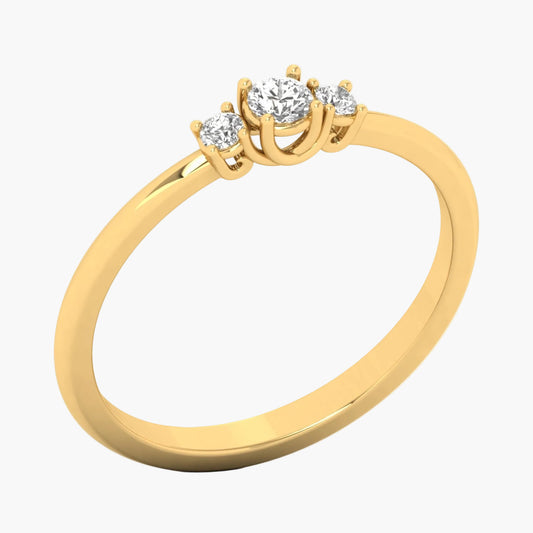 Gold ring with three diamonds on a white background