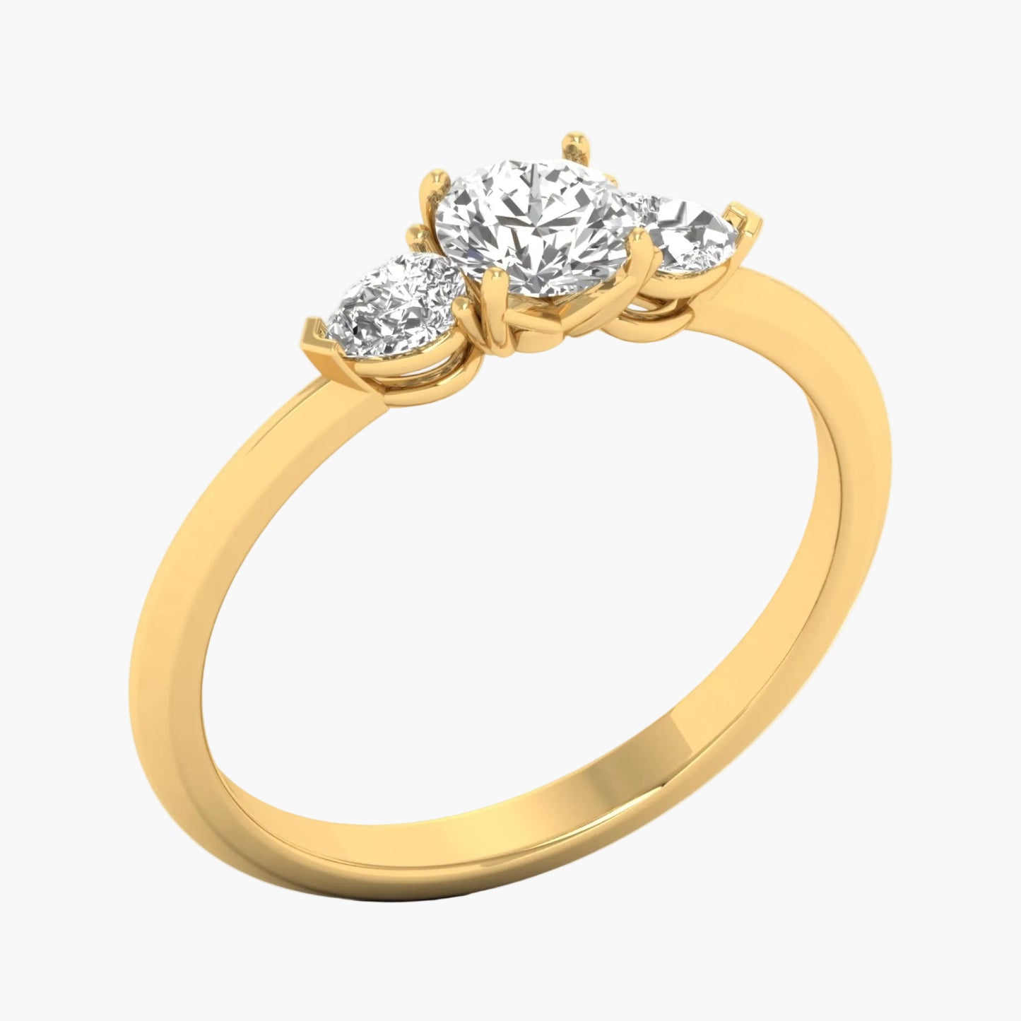 Gold ring with three diamonds on a white background