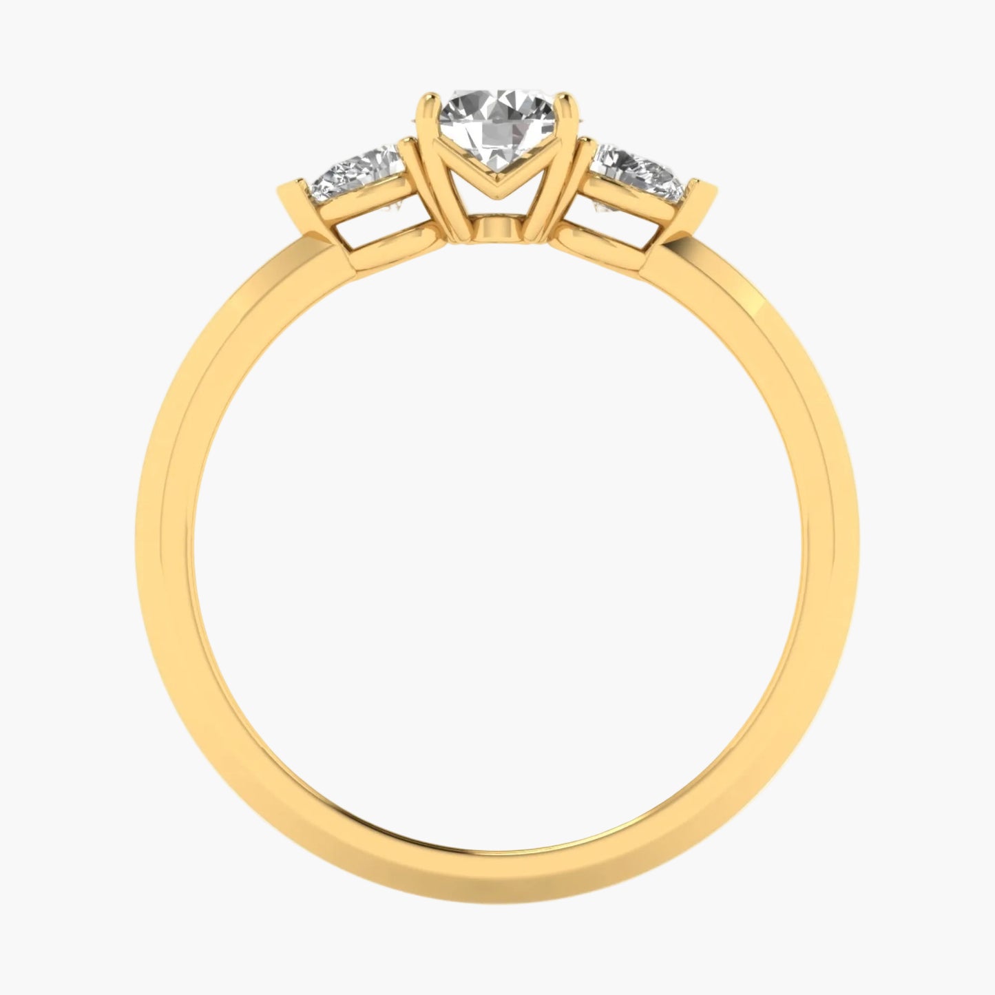 Gold ring with a heart-shaped diamond on a white background
