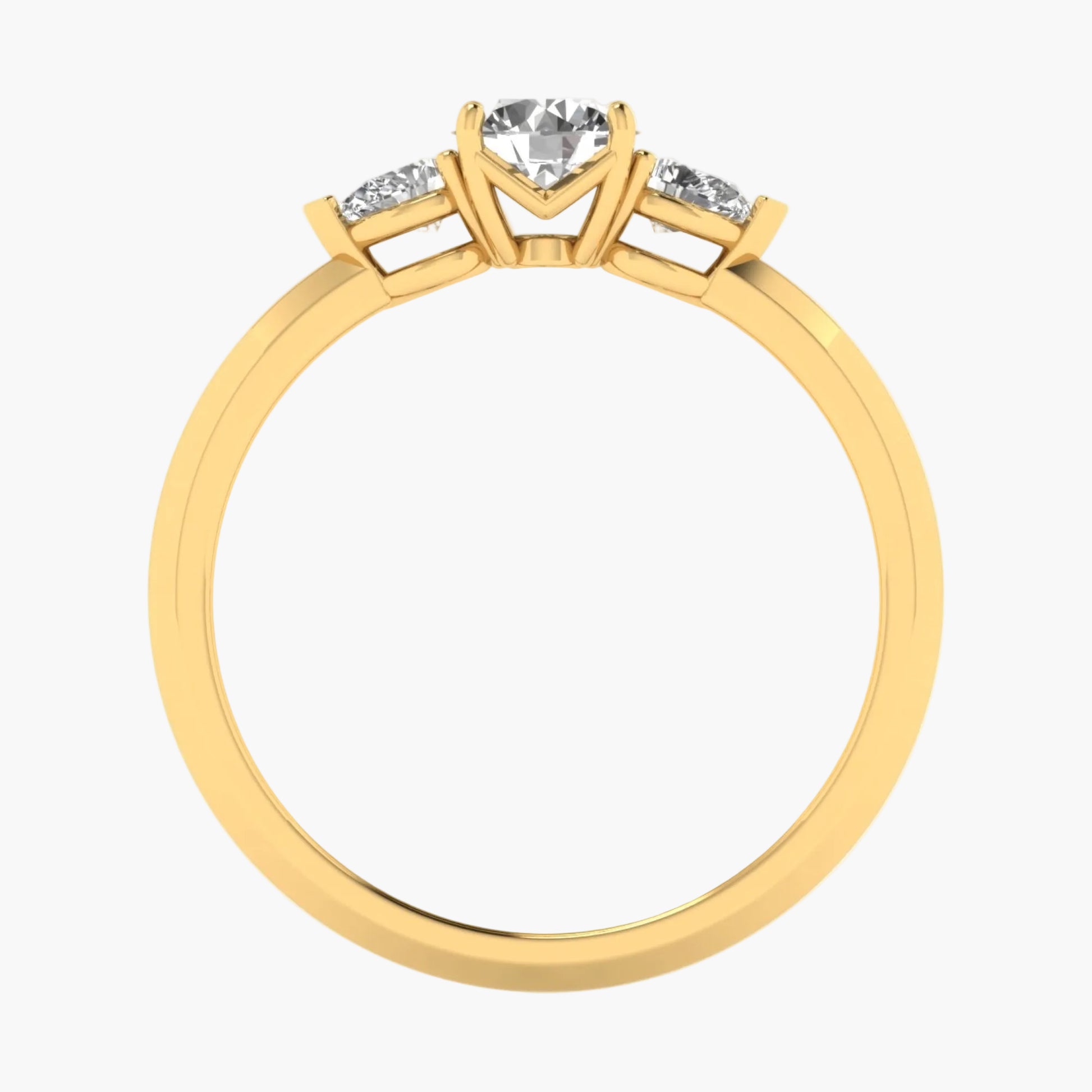Gold ring with a heart-shaped diamond on a white background
