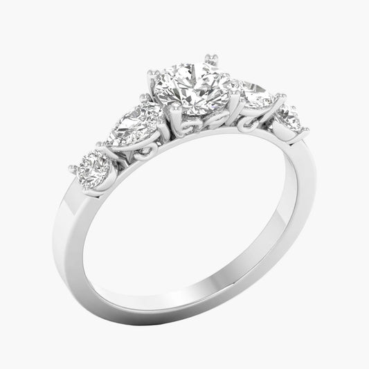 Diamond ring with multiple stones on a white background