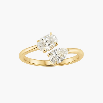 Oval and Pear-Cut Toi et Moi Bypass Diamond Ring