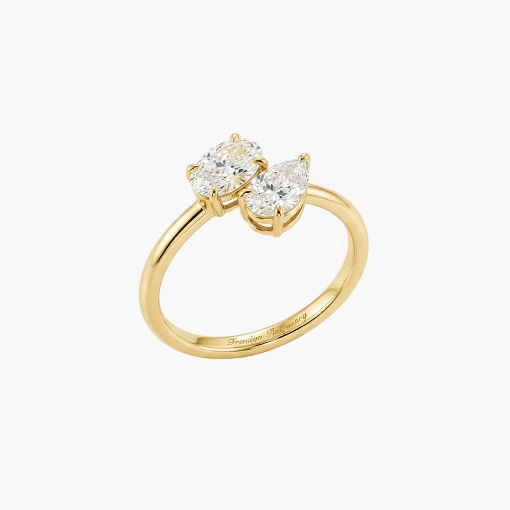 Oval and Pear-Cut Toi et Moi Bypass Diamond Ring
