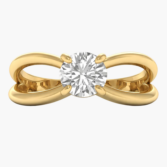 Gold ring with a diamond on a white background