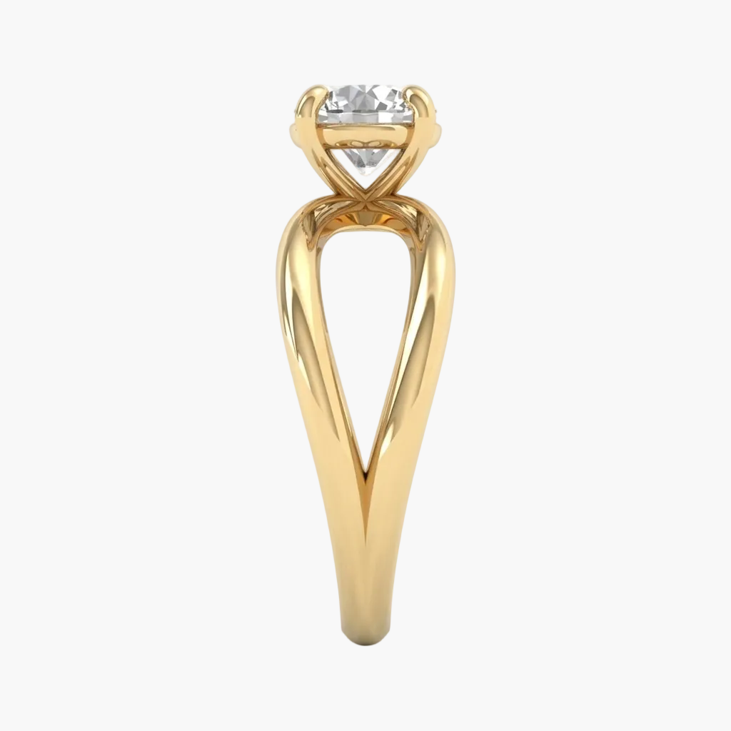 Gold ring with a diamond on a white background