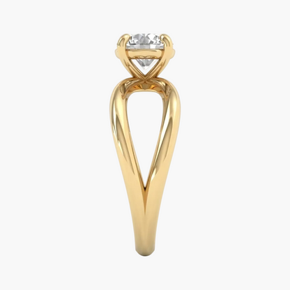 Gold ring with a diamond on a white background