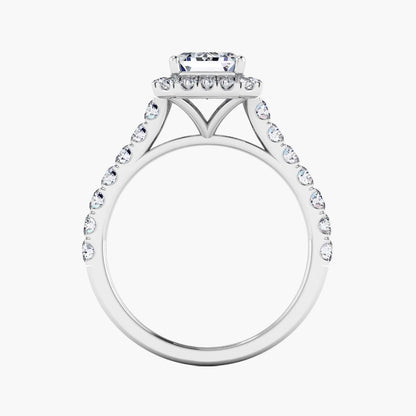 Silver ring with diamond accents on a white background
