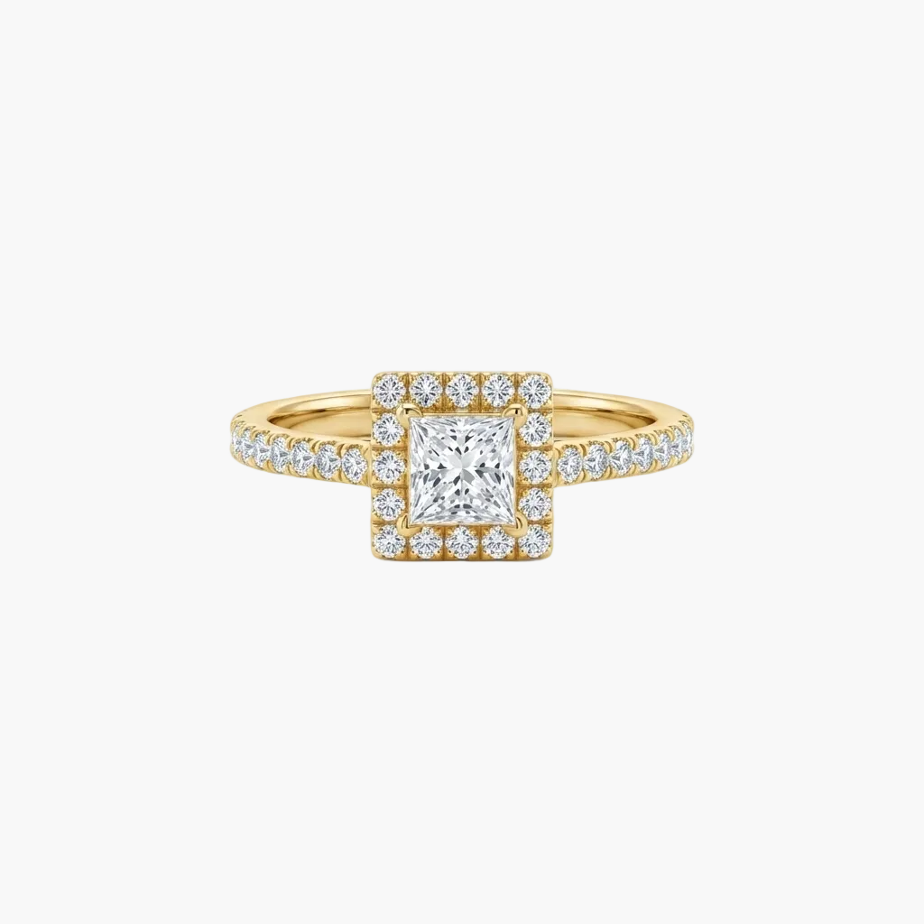 Princess-Cut Square Halo Diamond Engagement Ring