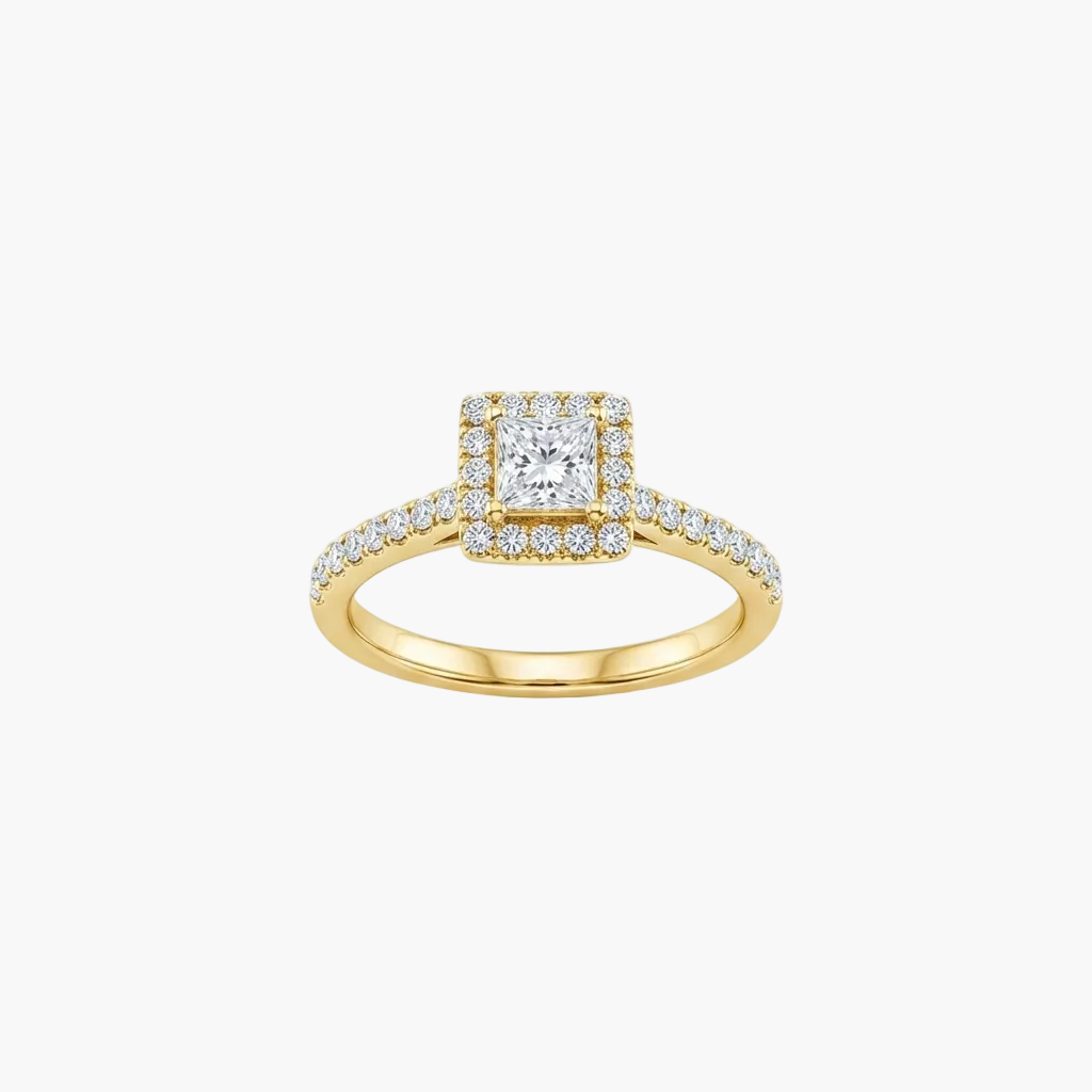 Princess-Cut Square Halo Diamond Engagement Ring