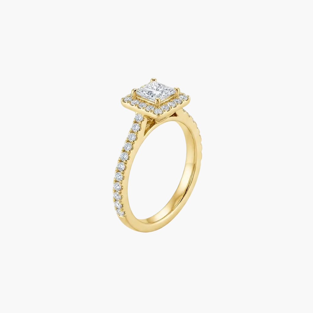 Princess-Cut Square Halo Diamond Engagement Ring