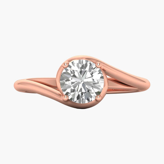 Rose gold ring with a diamond on a white background