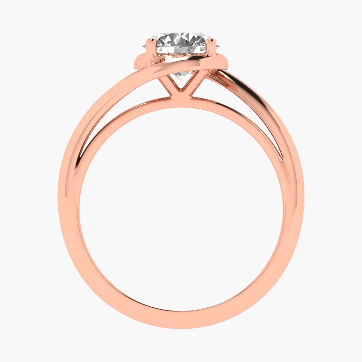 Rose gold ring with a diamond on a white background