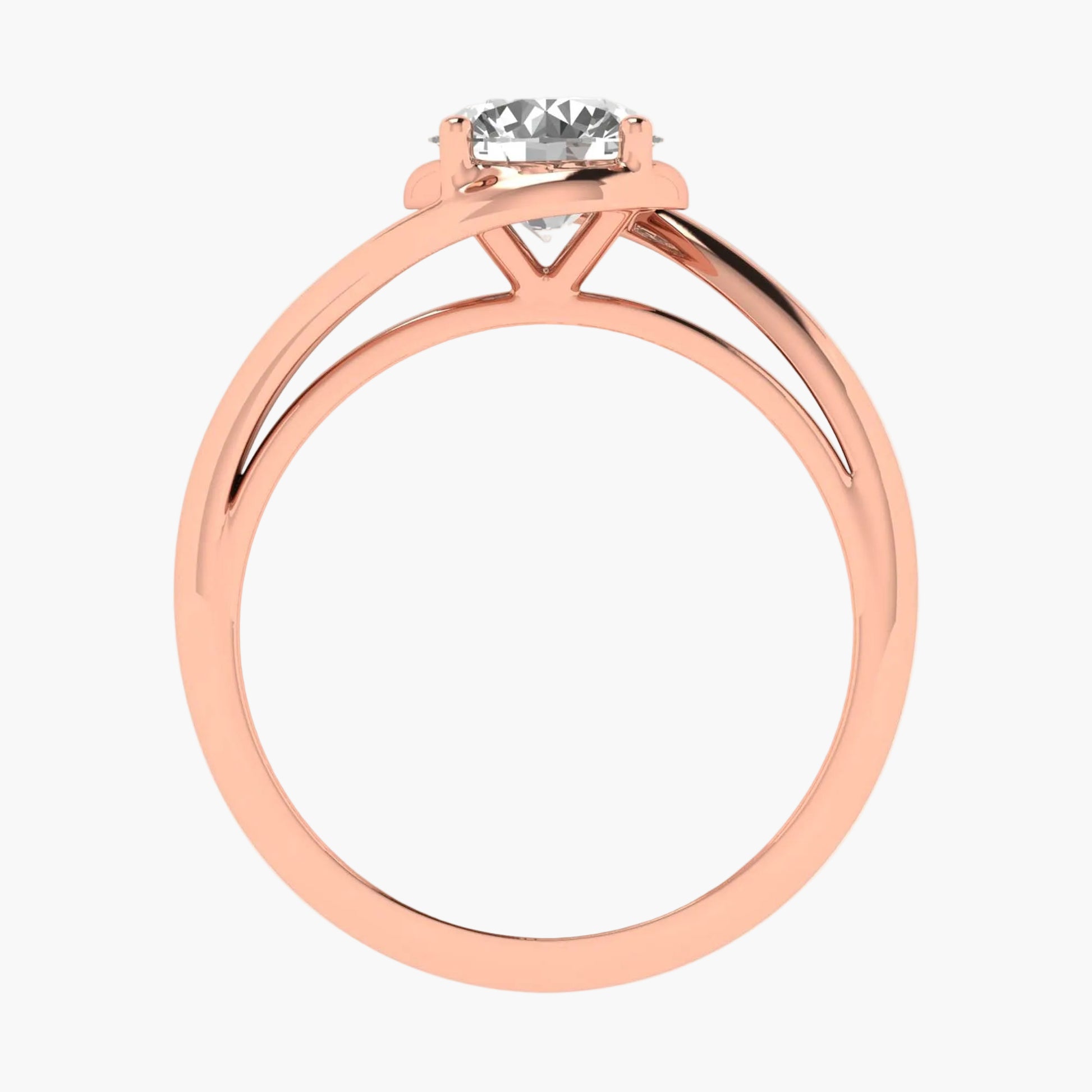 Rose gold ring with a diamond on a white background