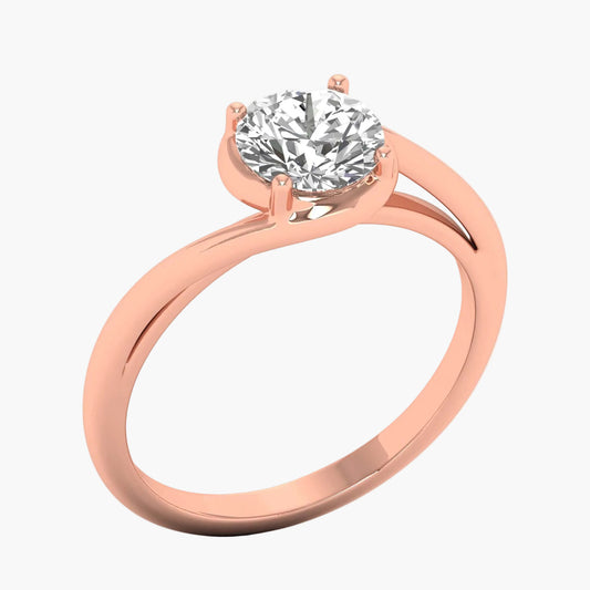 Rose gold ring with a diamond on a white background