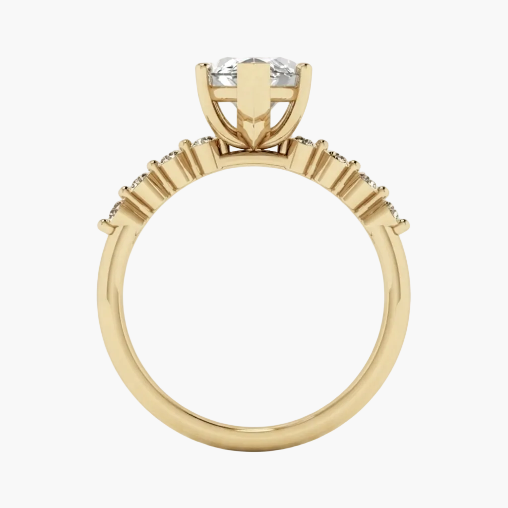 A yellow gold solitaire ring with a round-cut diamond center stone, shown from the back on a clean white background.