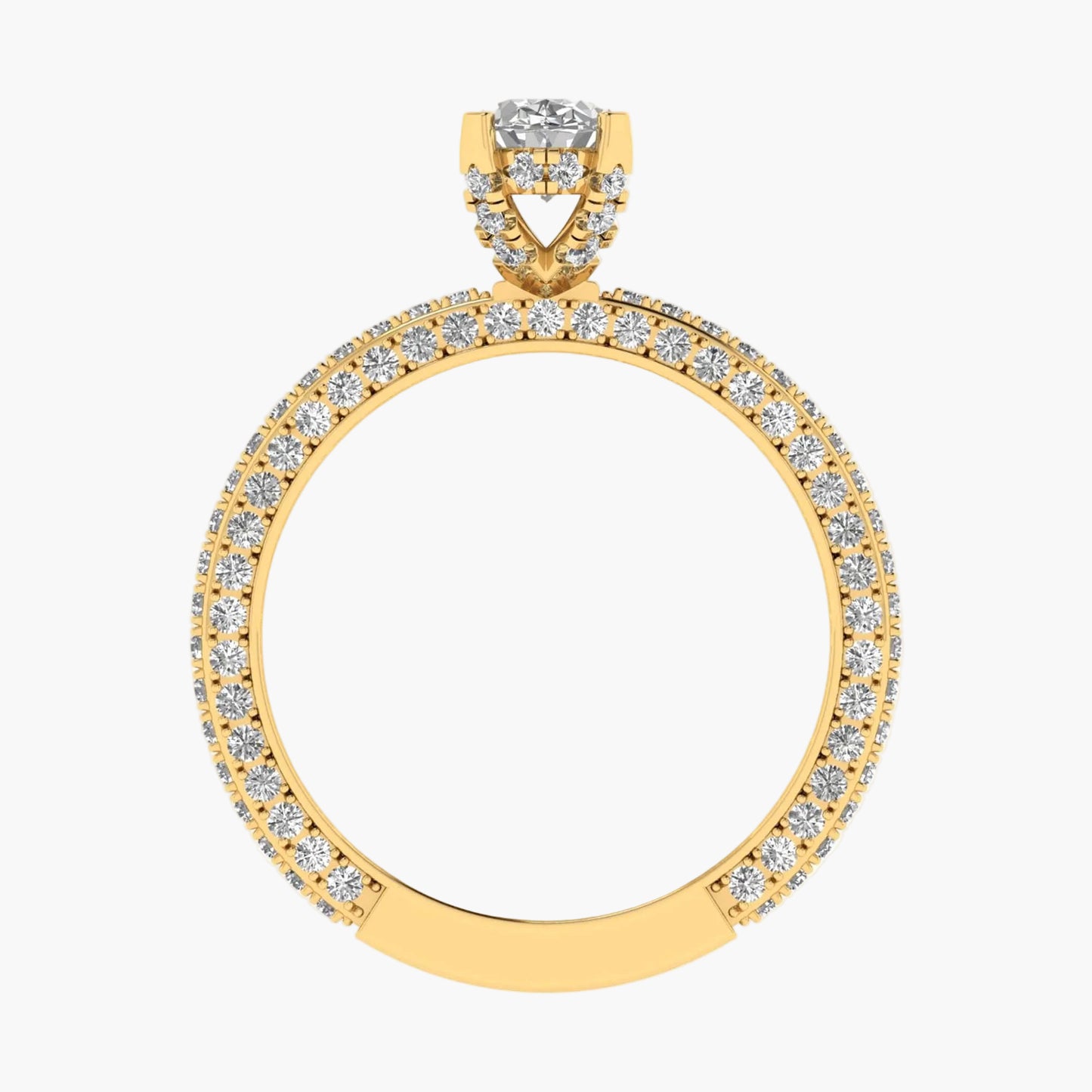 Gold ring with diamond accents on a white background