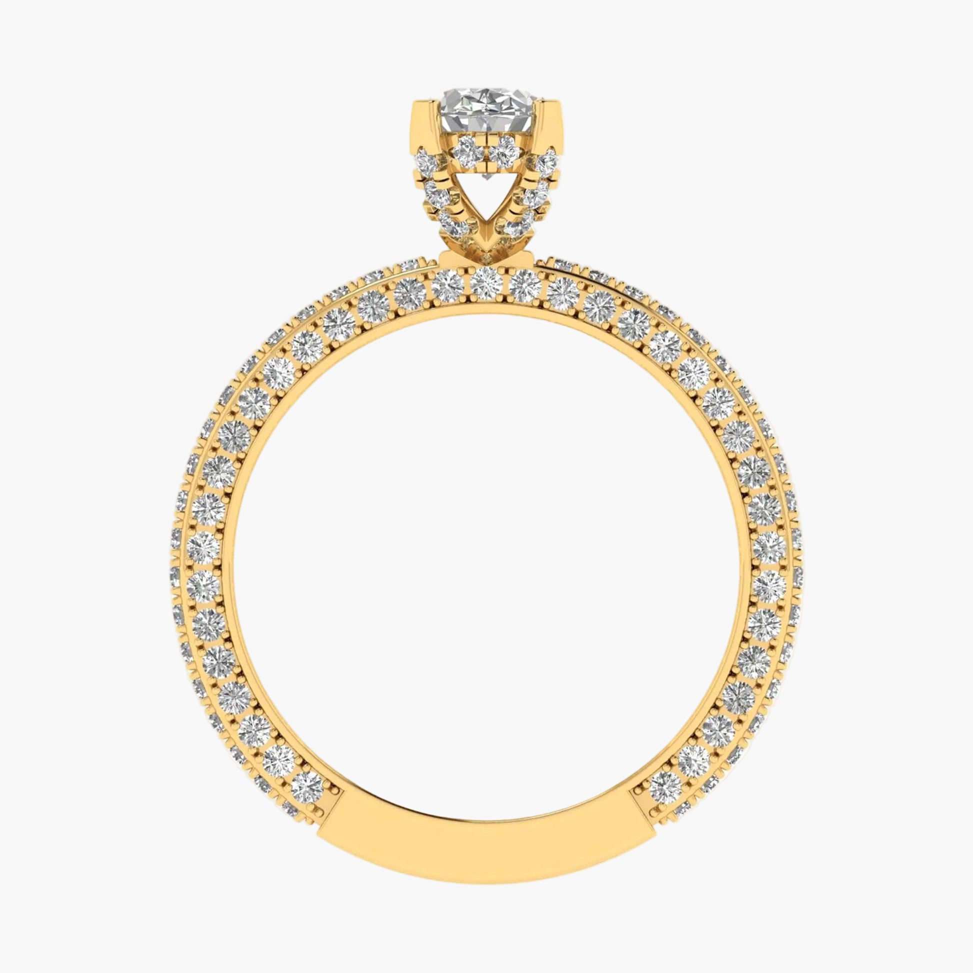 Gold ring with diamond accents on a white background