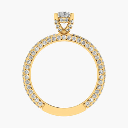 Gold ring with diamond accents on a white background