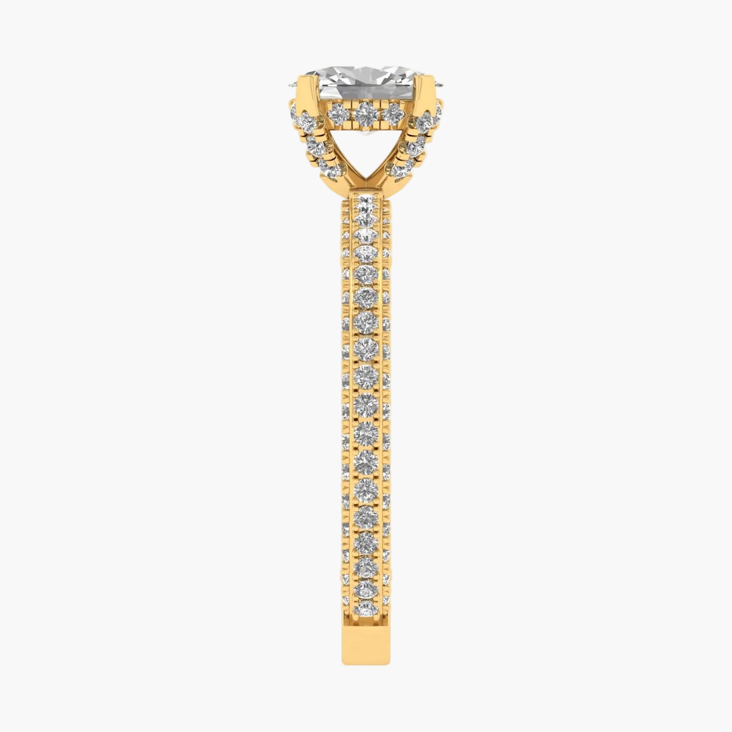 Gold ring with a diamond on a white background