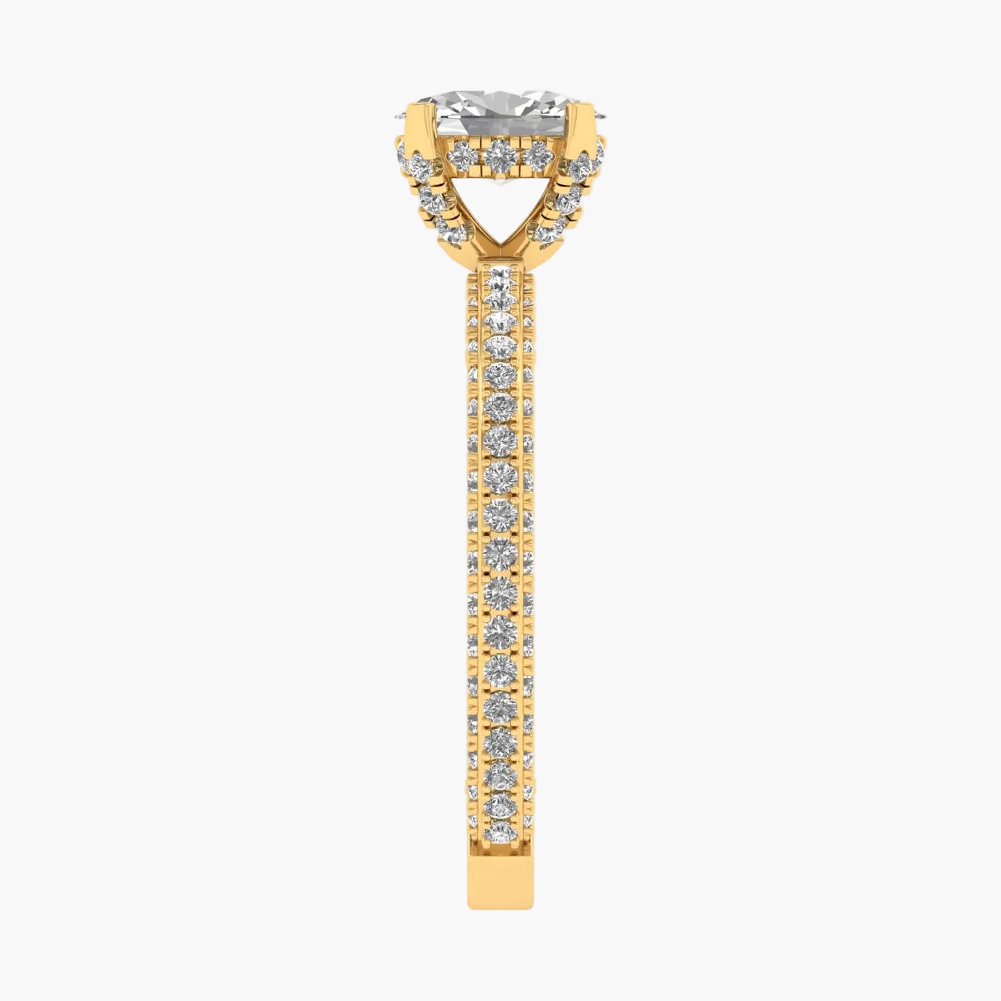 Gold ring with a diamond on a white background