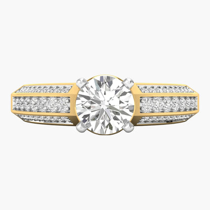 Diamond ring with gold and silver accents on a white background