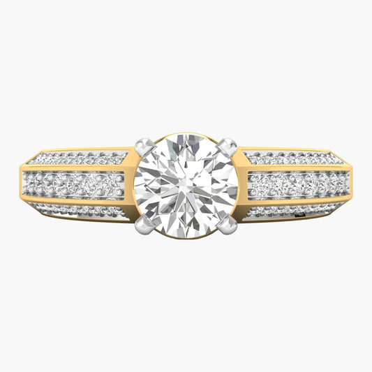 Diamond ring with gold and silver accents on a white background