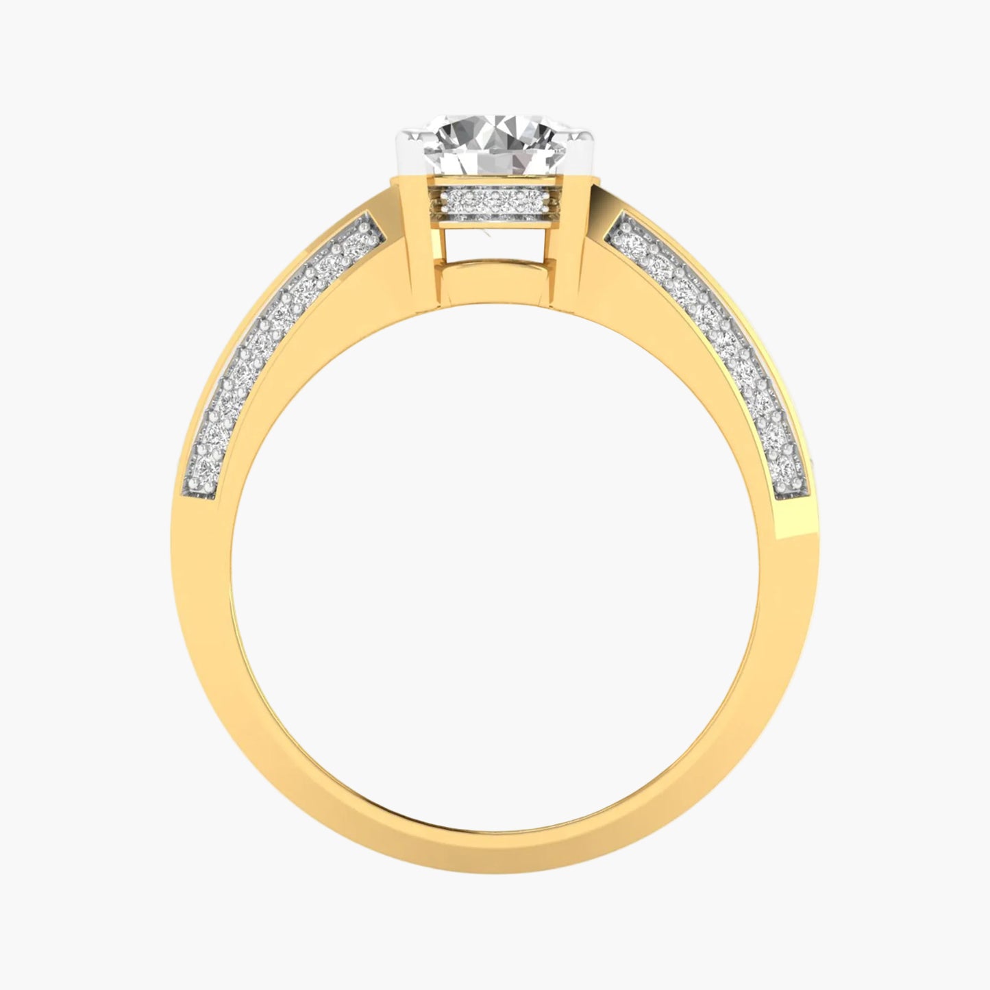 Gold ring with a diamond on a white background