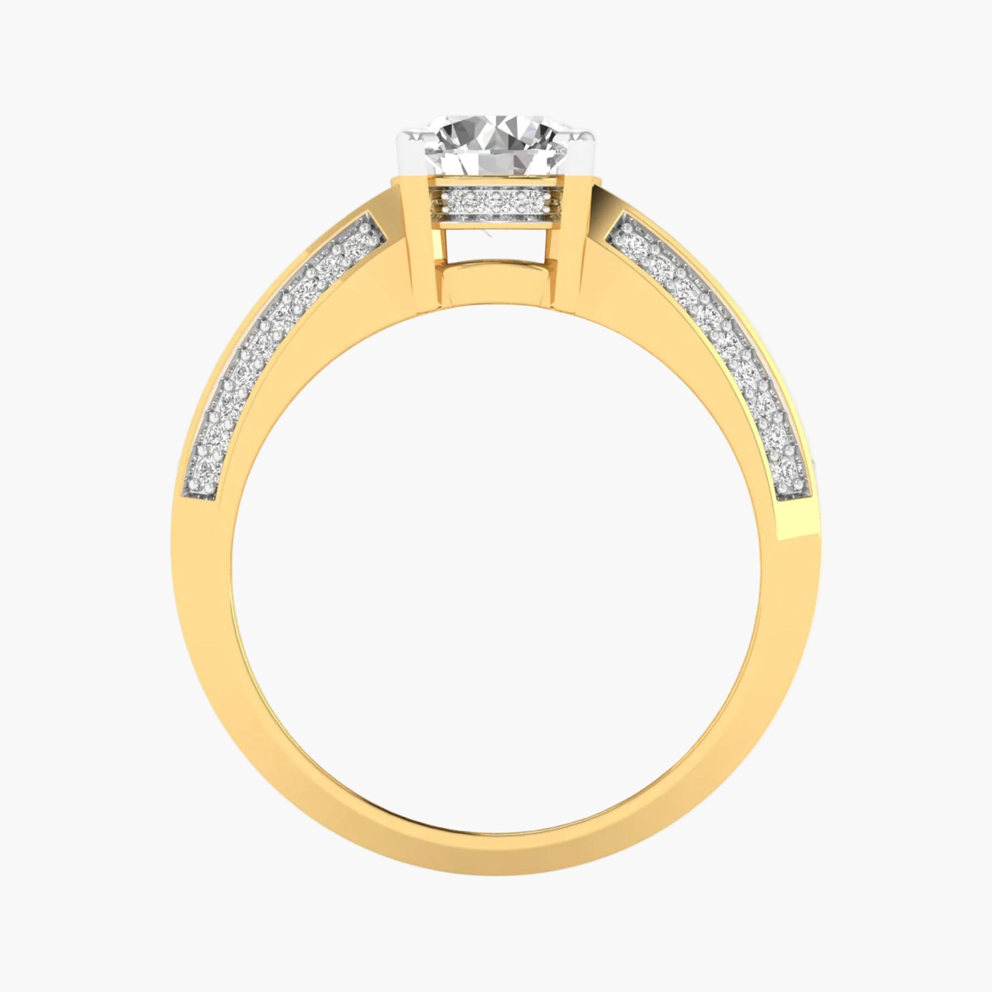 Gold ring with a diamond on a white background
