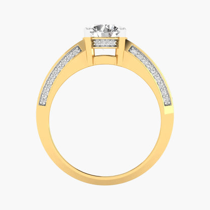Gold ring with a diamond on a white background