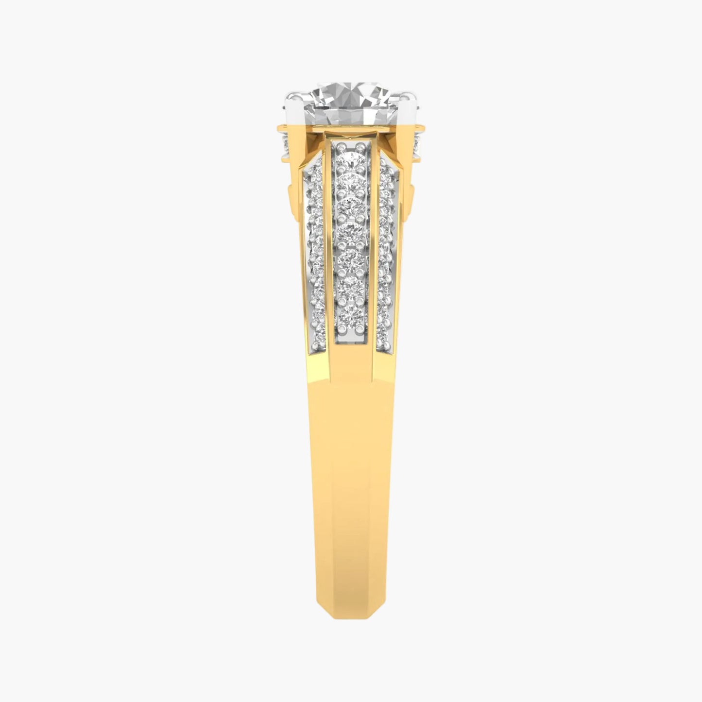 Gold ring with a diamond on a white background