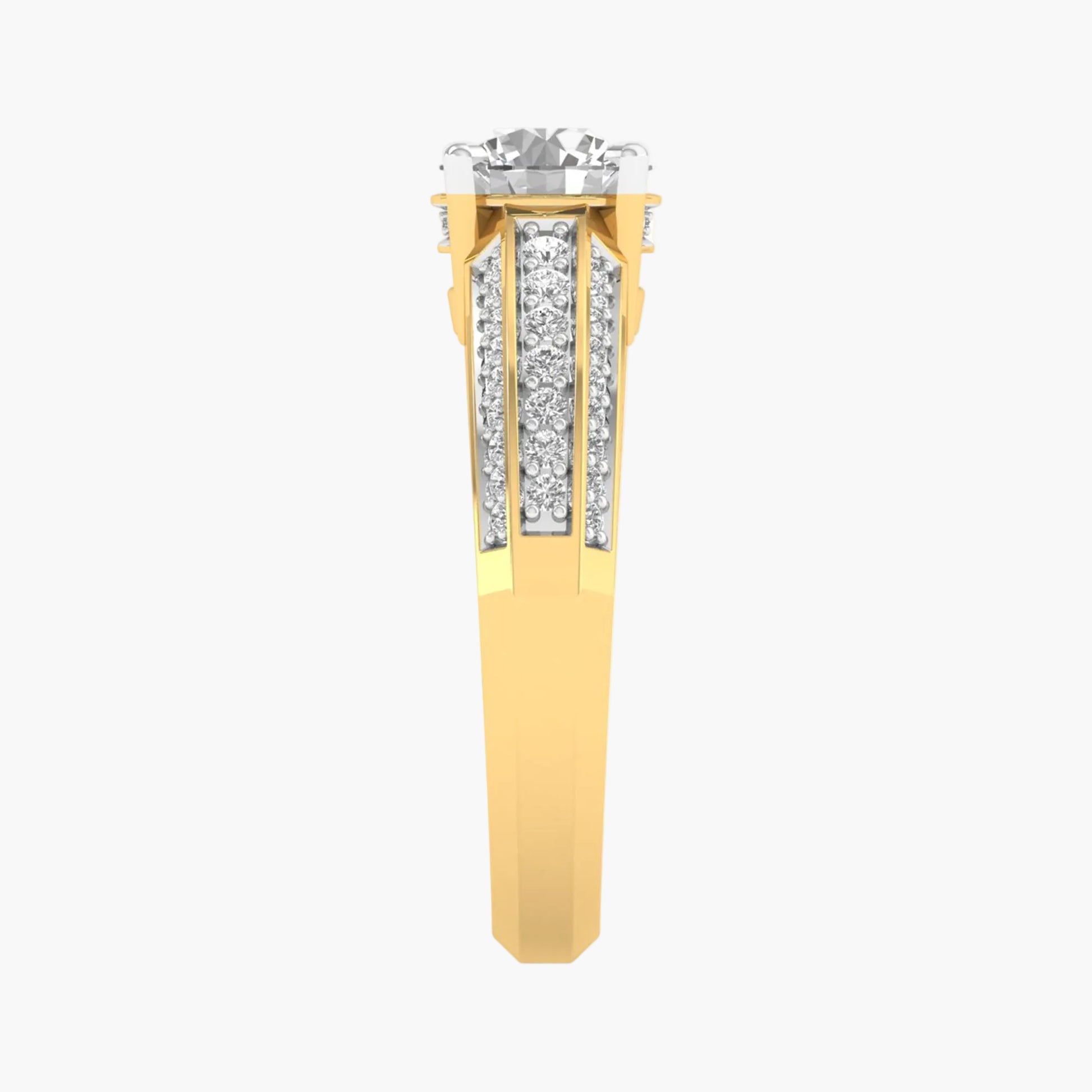 Gold ring with a diamond on a white background