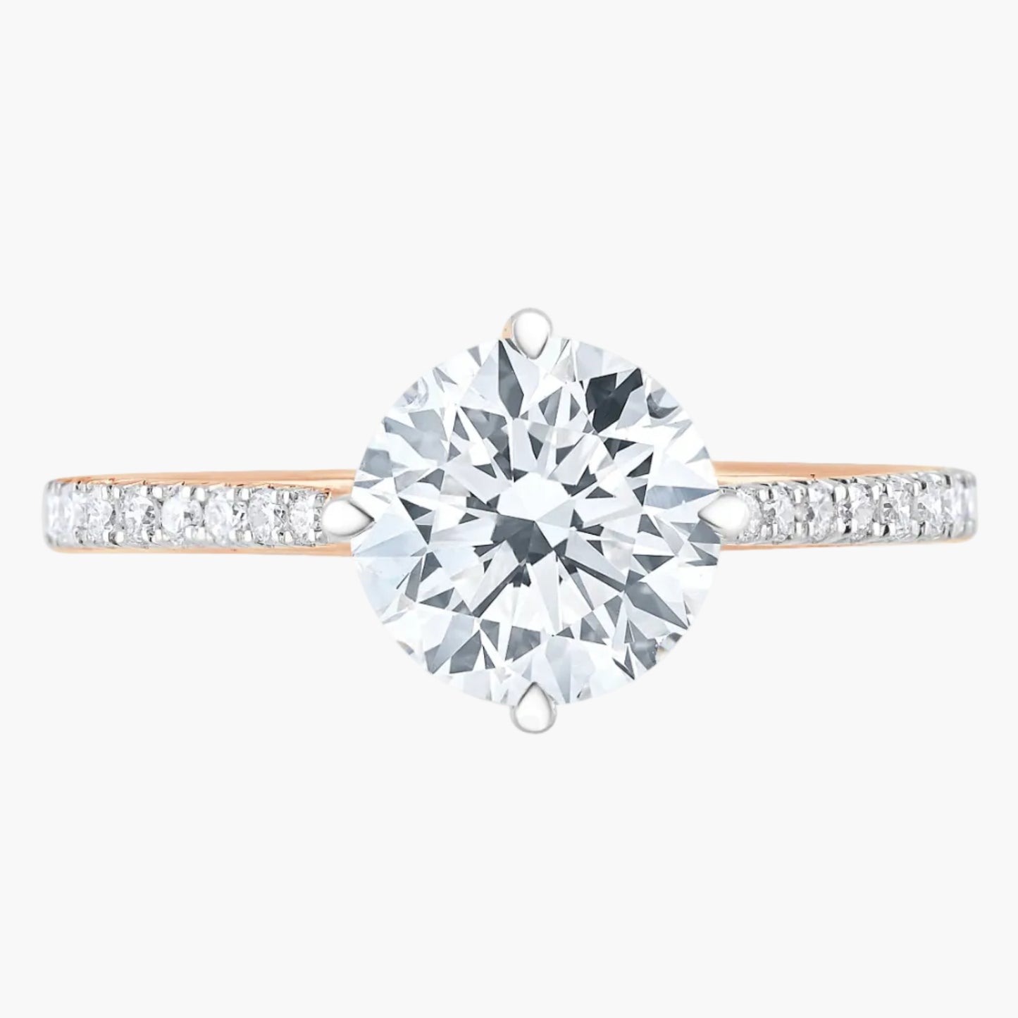 Diamond ring with a rose gold band on a white background