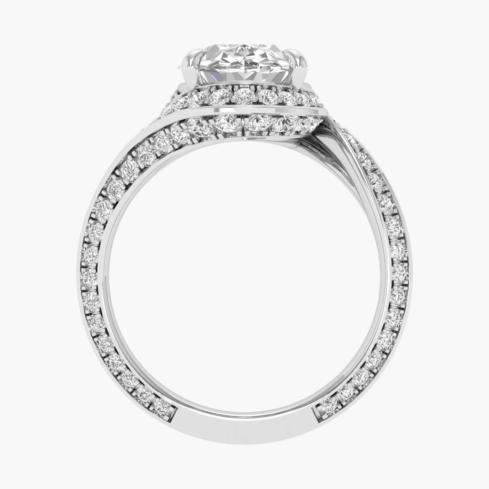 Diamond ring with a white gemstone on a white background