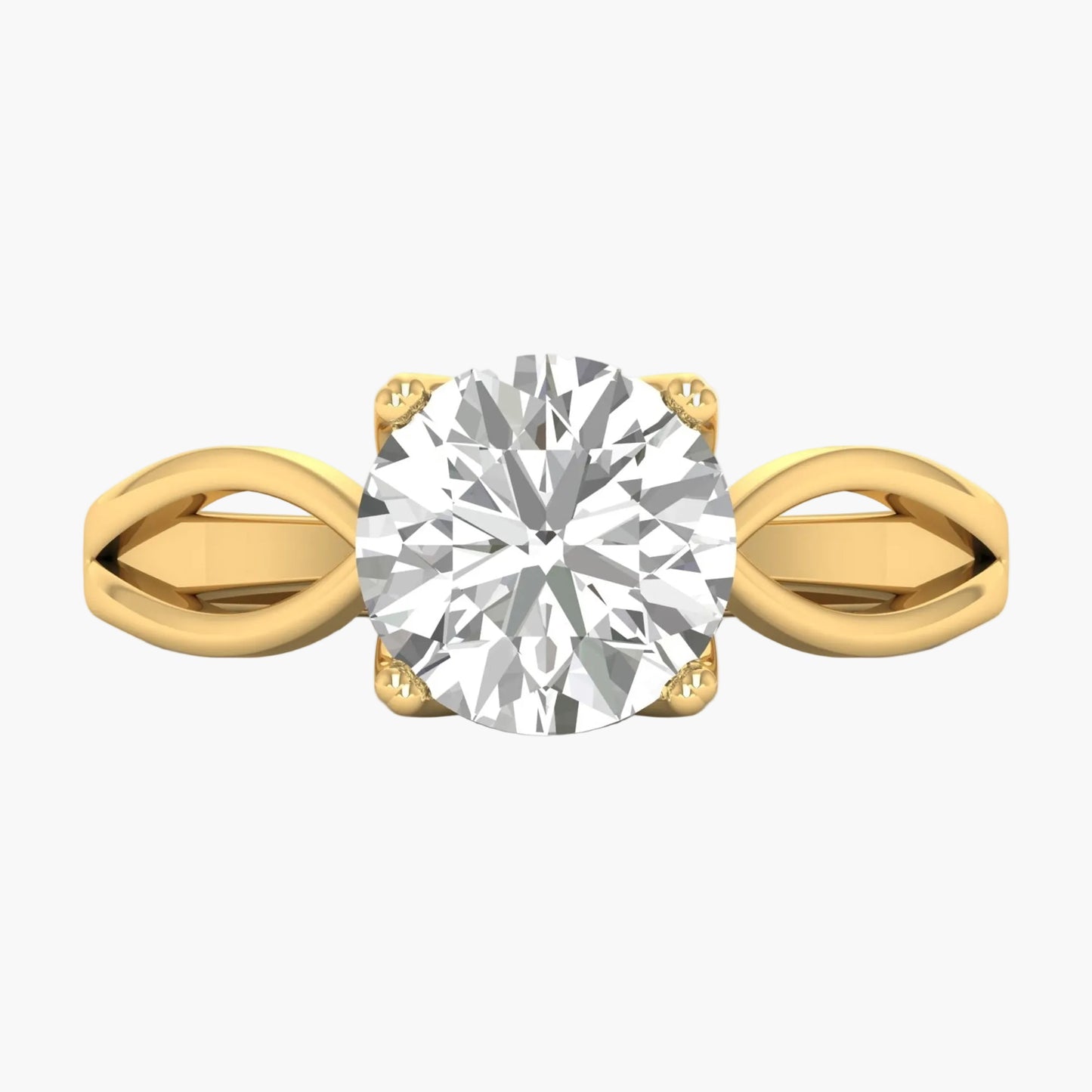 Gold ring with a diamond on a white background