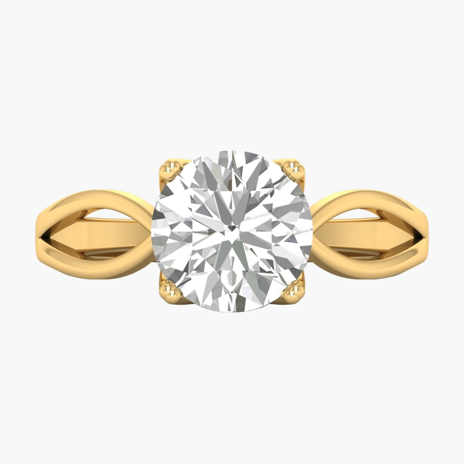 Gold ring with a diamond on a white background