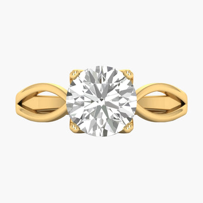 Gold ring with a diamond on a white background