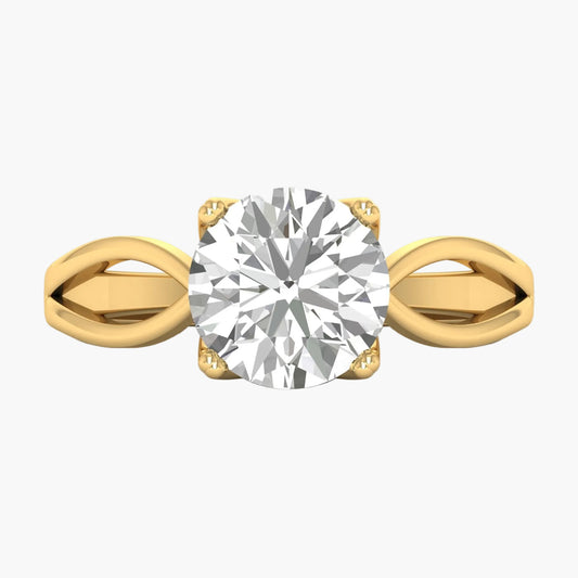 Gold ring with a diamond on a white background