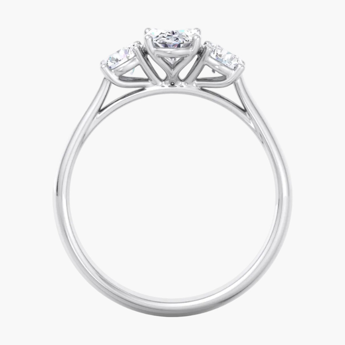 Diamond ring with three diamonds on a white background