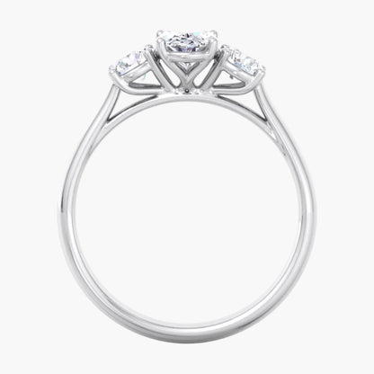 Diamond ring with three diamonds on a white background