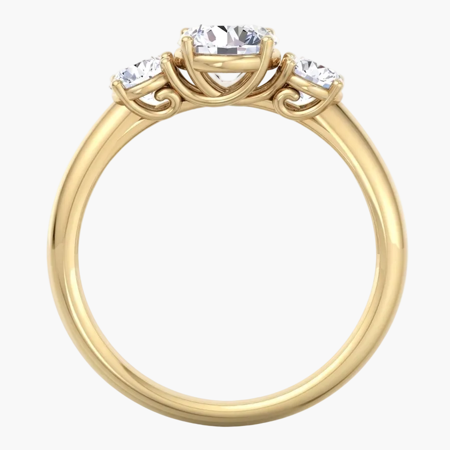 Gold ring with three diamonds on a white background