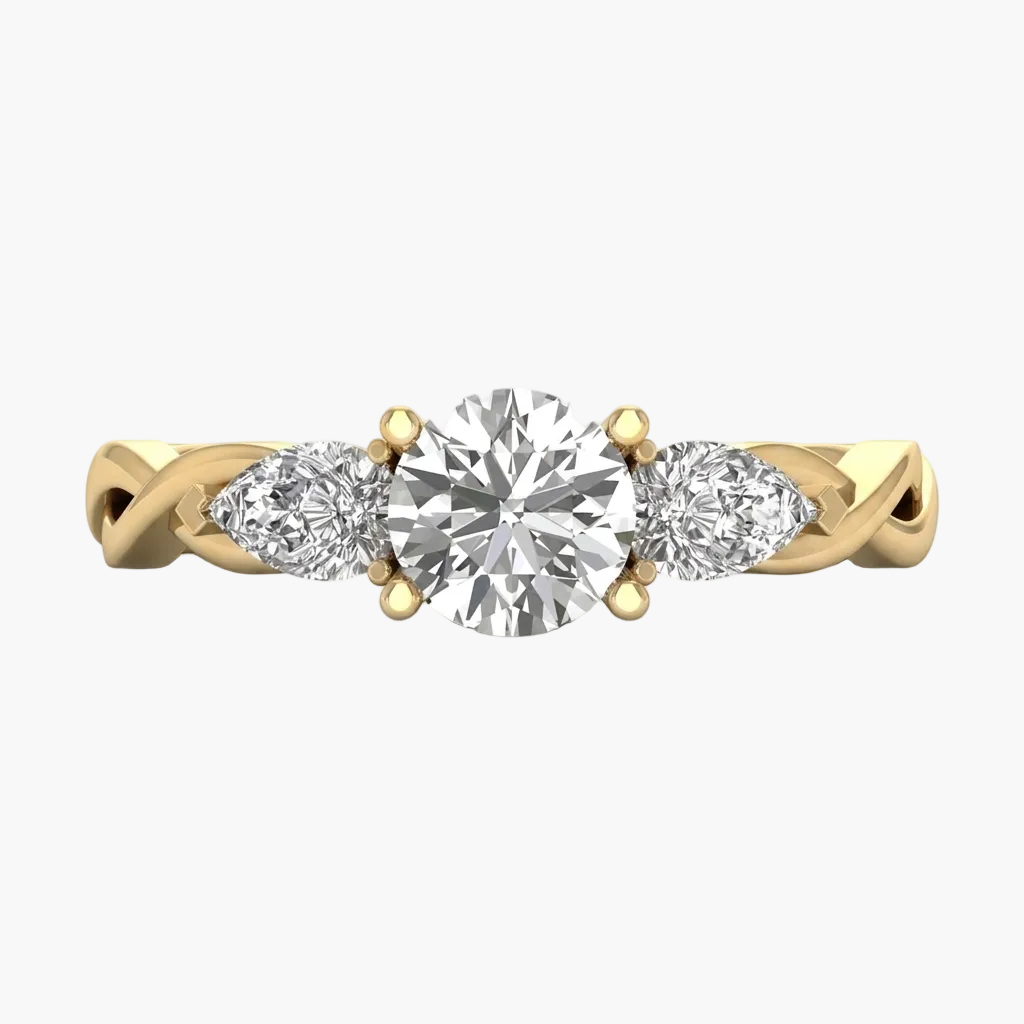 Gold ring with three diamonds on a white background