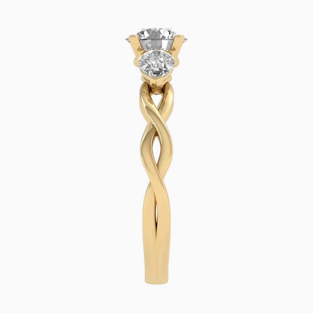 Gold ring with a diamond on a white background