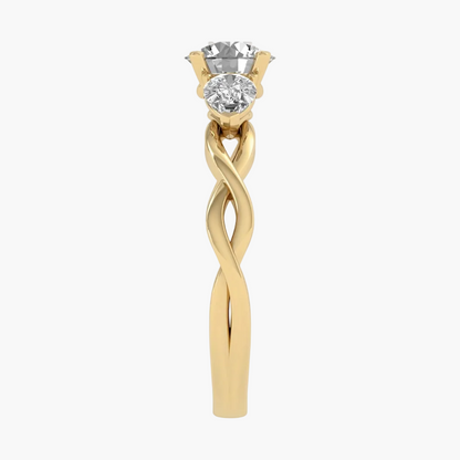 Gold ring with a diamond on a white background