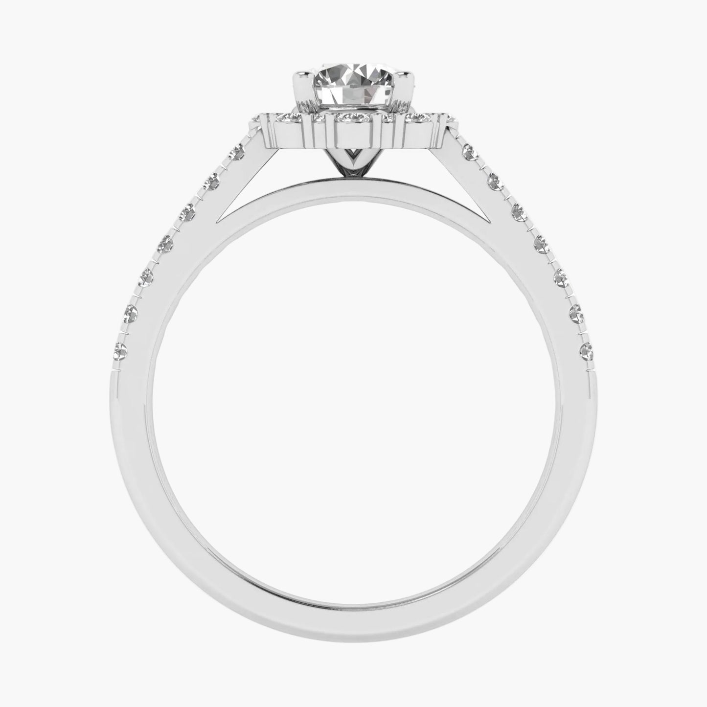 Silver ring with a diamond on a white background